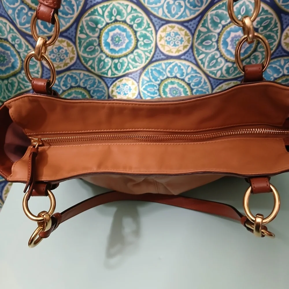 Coach Alexandra Leather Shoulder Bag Tan Gold Chain Hobo Purse Classic Medium